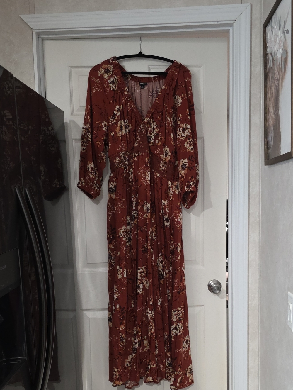 torrid Rust Floral Maxi Dress with Cream & Black Accents
